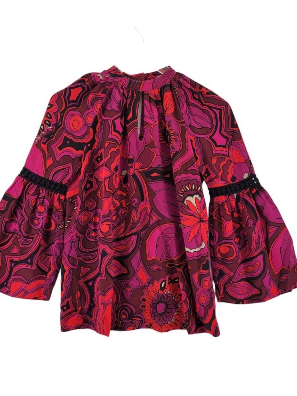 Trina Turk Pink & Red Abstract Floral Bell-Sleeve Blouse